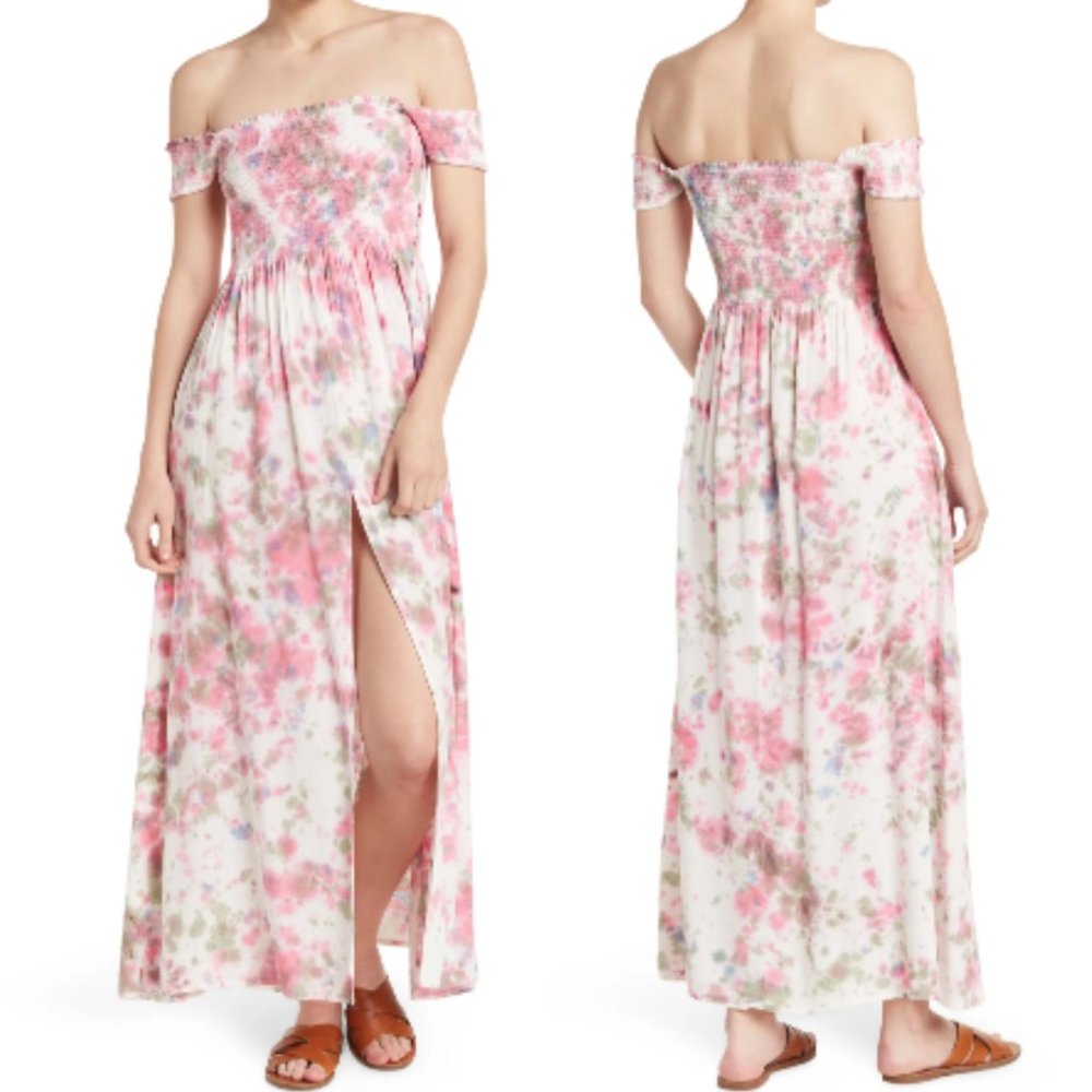 NWT Area Stars Pink Kaian Smocked Trim Maxi Dress Women's Size Large